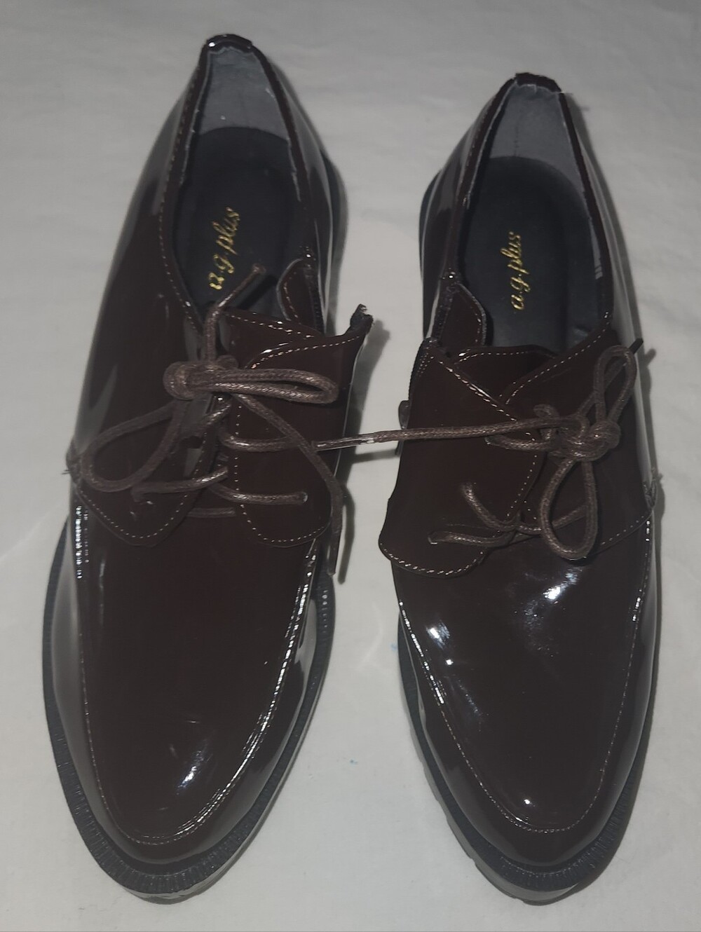 Women's Brown Patent Look Lace-Up Dress Shoes W/ Side Zip Size 7